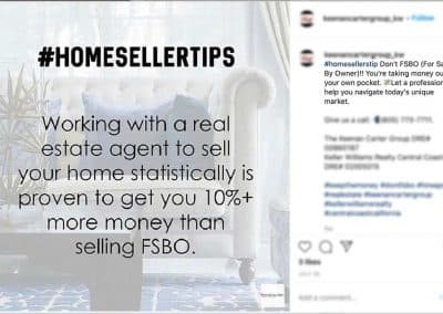 An instagram post of an agent saying that FSBO homes sell for 10 percent less.