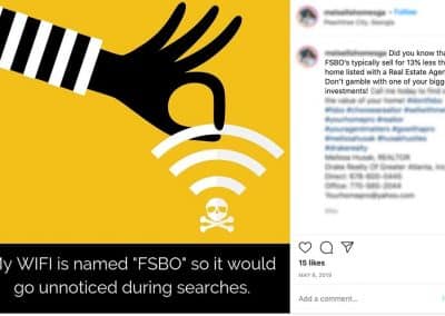 An instagram post of an agent saying that FSBO homes sell for 13 percent less.